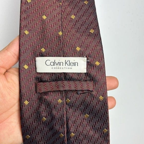 VTG Y2K Kalvin Klein Collection 100% Silk Brown Mens Boho Formal Work wear Tie - Picture 4 of 10